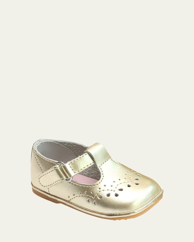 Girl's Birdie Metallic Leather T-Strap Brogue Mary Jane,